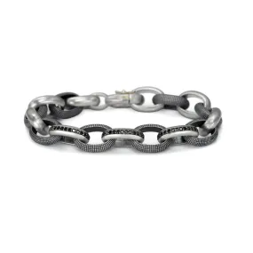 SUNEERA STERLING SILVER NOAH 8.5 INCH LINK BRACELET WITH BLACK DIAMONDS