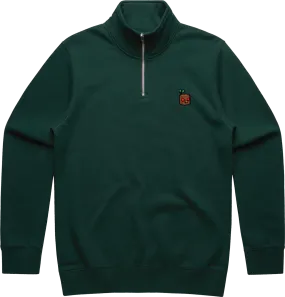 TEKKEN - 'Mokujin' Small Logo Embroidered Quarter-Zip Sweatshirt - Pine Green