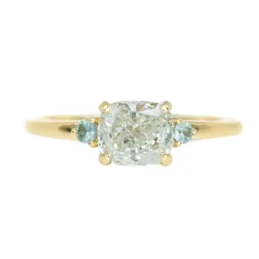 Three Stone Ring featuring 1.06 reclaimed cushion diamond in East-West setting