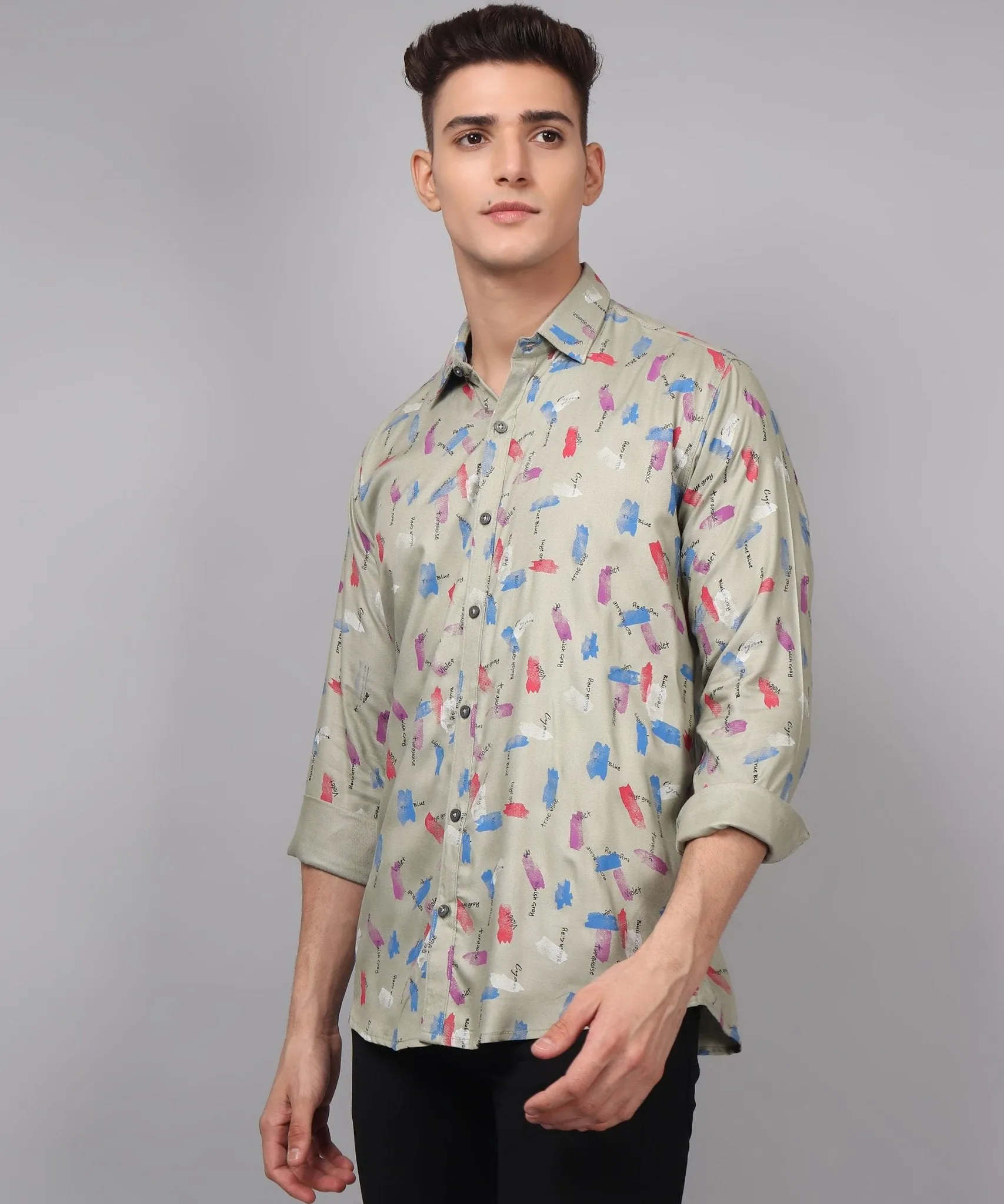 Trybuy Premium Classy Ravishing Cotton Multi Colored Printed Button-Up Shirt For Men