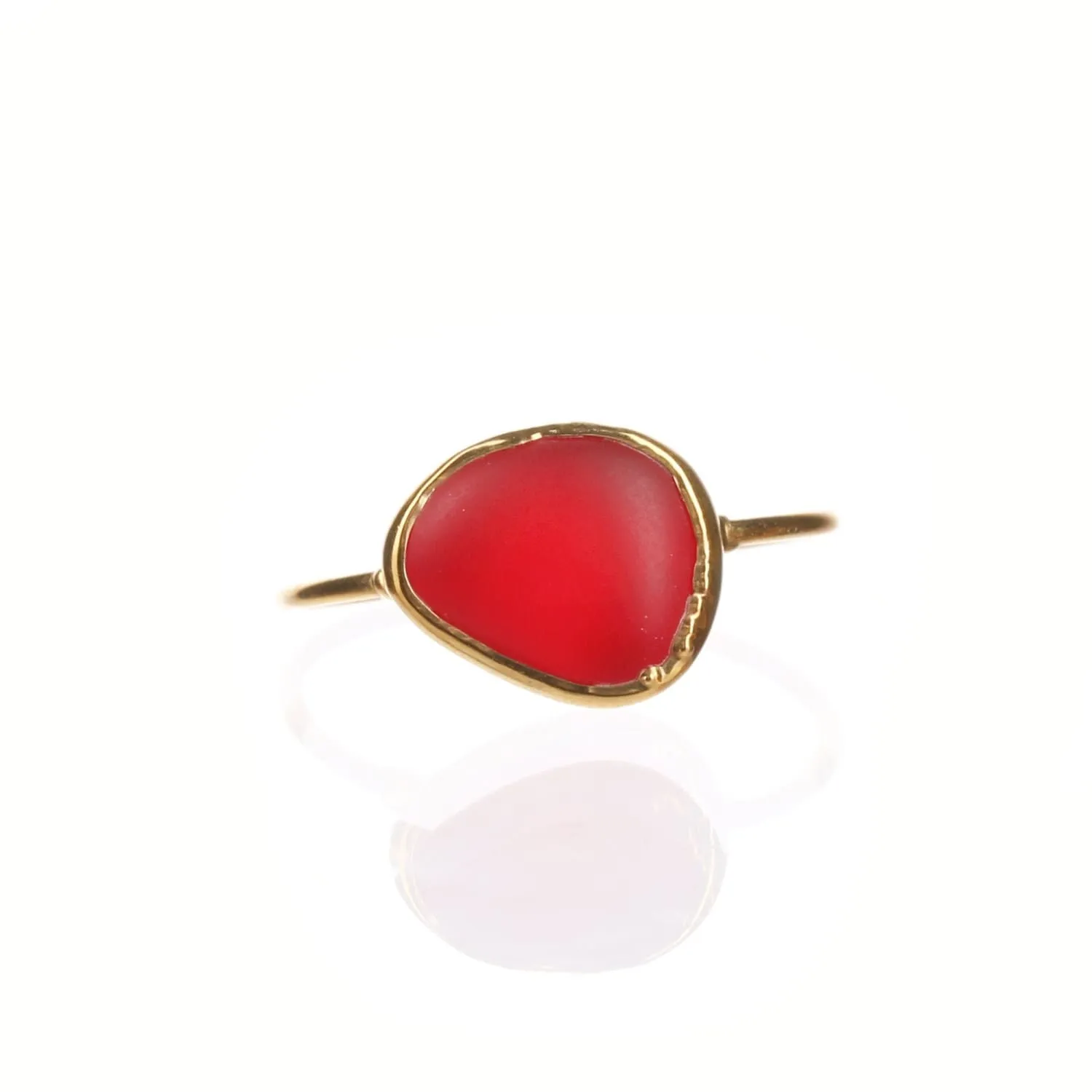 Vermillion Sea Glass Ring • Gold Filled • Red Raw Beach Ocean Glass • Whimsigoth Jewelry • 24k Dip •  LAST CALL!