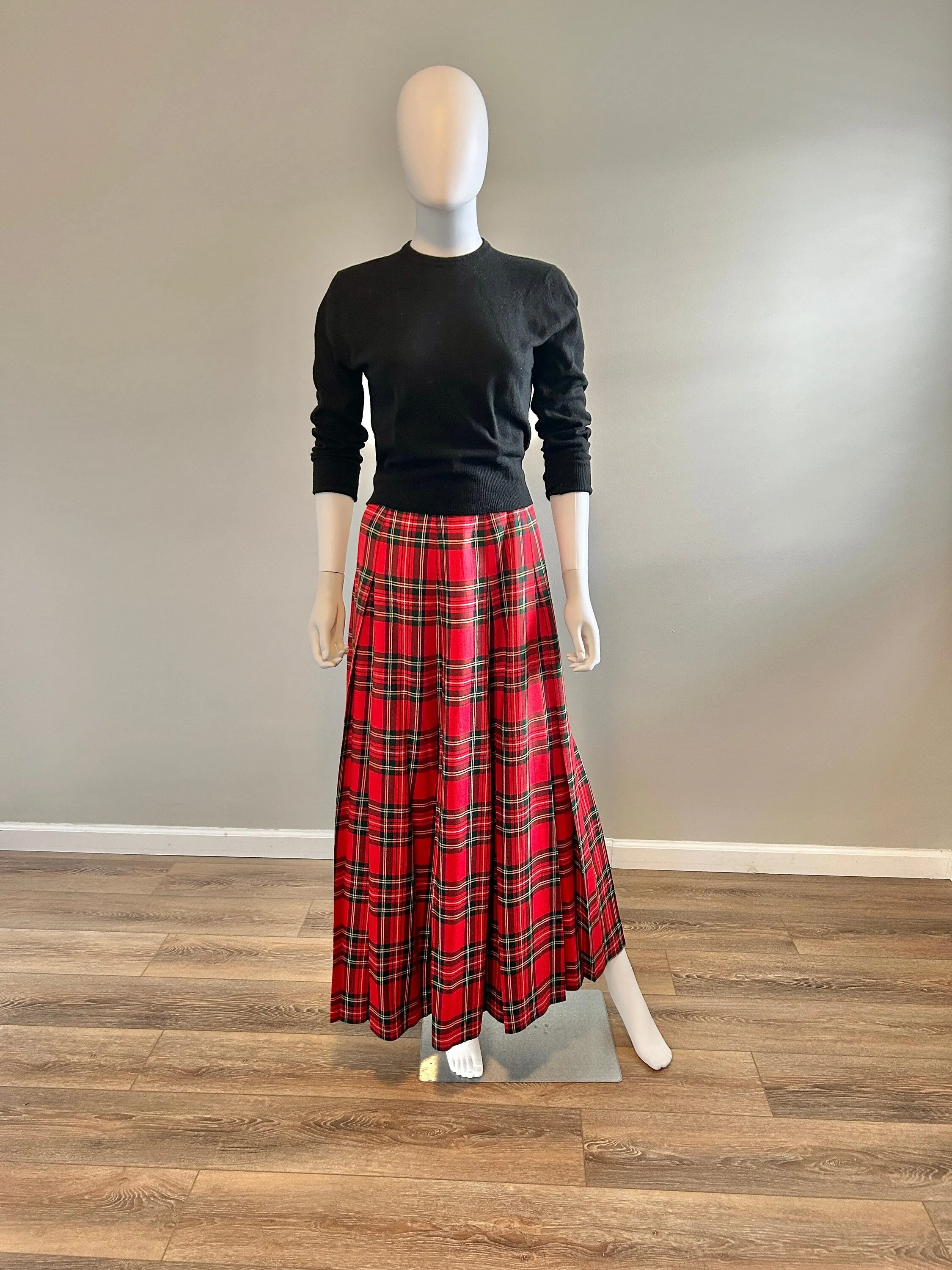 Vintage 1950s Red Tartan Plaid Maxi  / 50s Retro Holiday Skirt / Size XS S