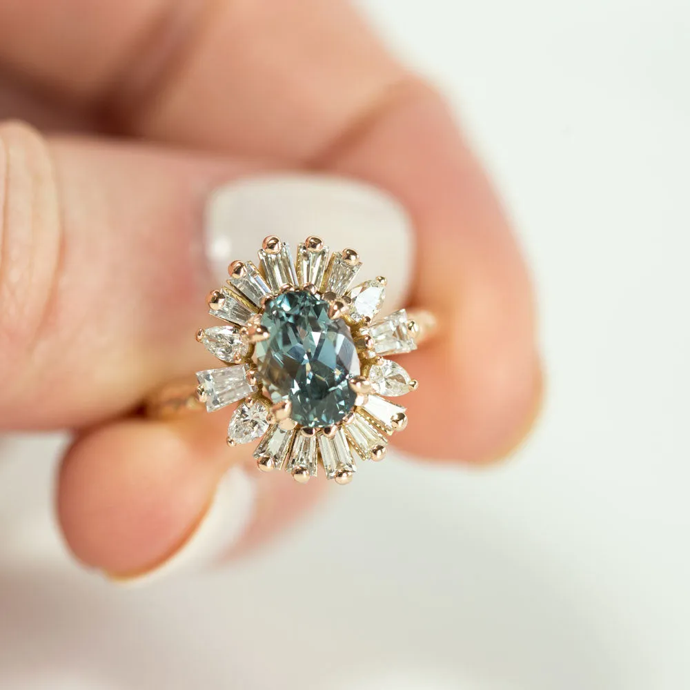 Vintage Ballerina Style Halo Montana Sapphire Ring