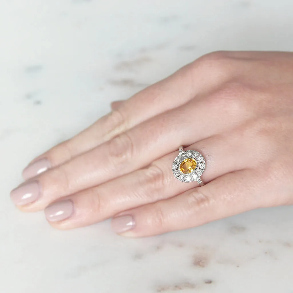 Vintage Style 1.28 Carat Yellow Sapphire and Diamond Cluster